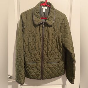 Charter Club Quilted Olive Green Zip Jacket